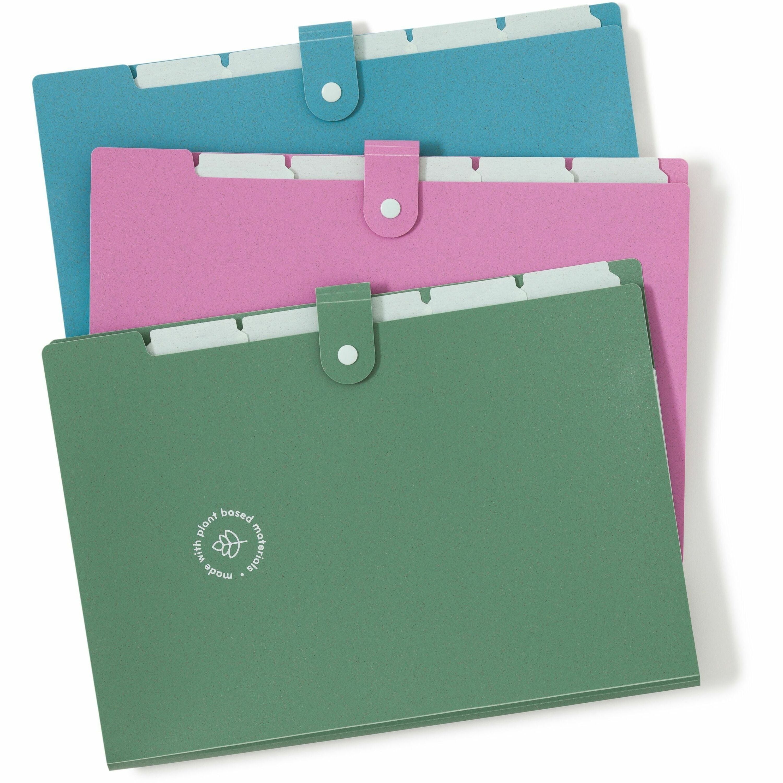 U-Eco Six-Pocket Expandable Folder, 4.5" Expansion, 6 Sections, Snap Button Closure, 1/6-Cut Tabs, Letter Size, 3/Pack