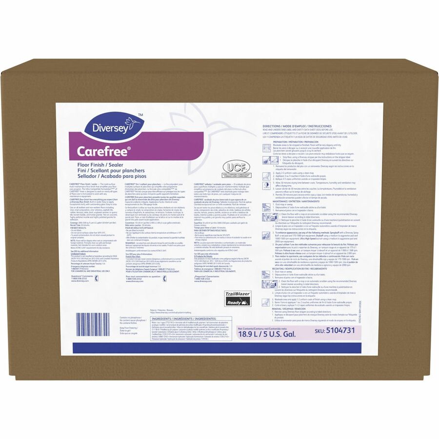 Diversey Carefree Floor Finish/Sealer - Ready-To-Use - 640 fl oz (20 quart) - Ammonia Scent - 1 Each - Versatile, Easy to Use, Durable, Slip Resistant - Off White