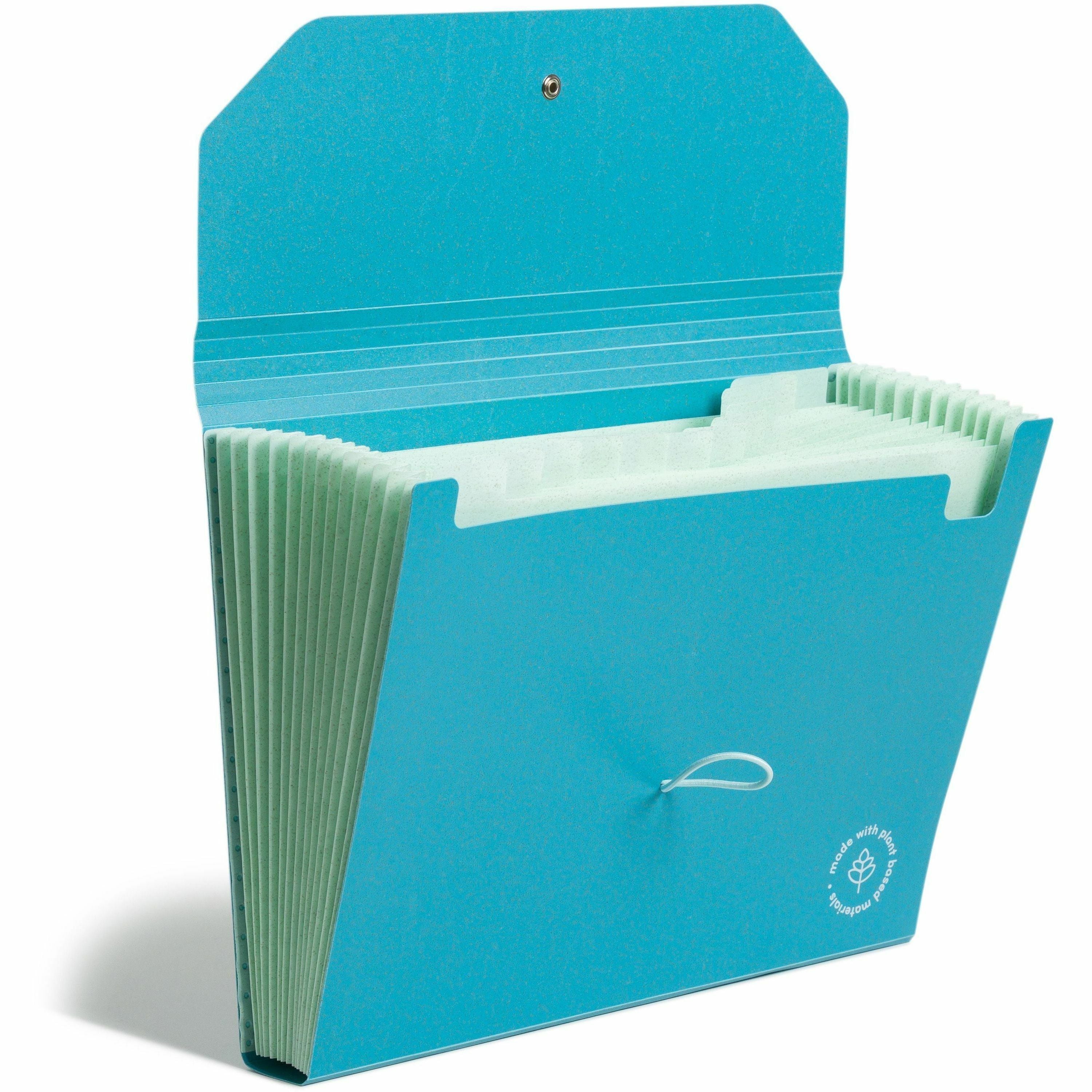 U-Eco 13-Pocket Expandable File, 9.75" Expansion, 13 Sections; Button/Elastic Closure, 1/12-Cut Tabs, Letter Size, Ocean