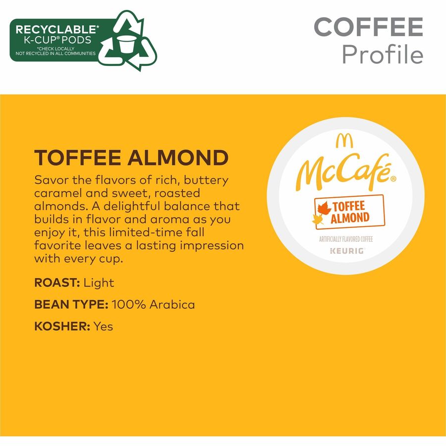 McCafe K-Cup Toffee Almond Coffee - Compatible with Keurig Brewer - Light - 24 / Box