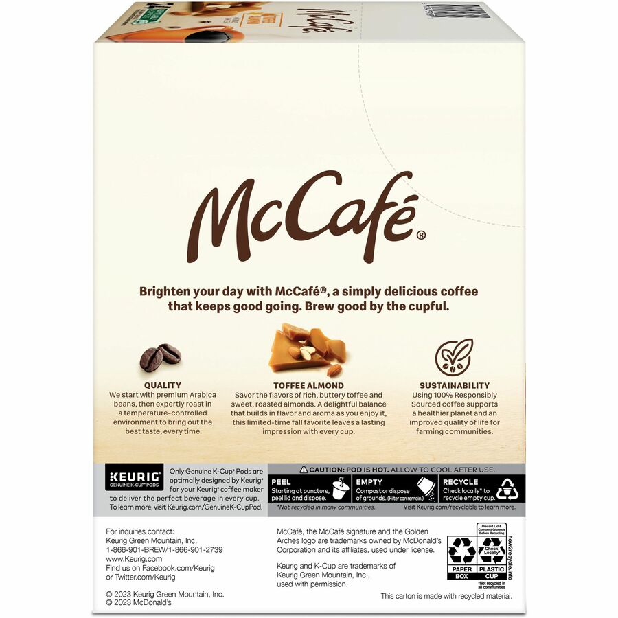 McCafe K-Cup Toffee Almond Coffee - Compatible with Keurig Brewer - Light - 24 / Box