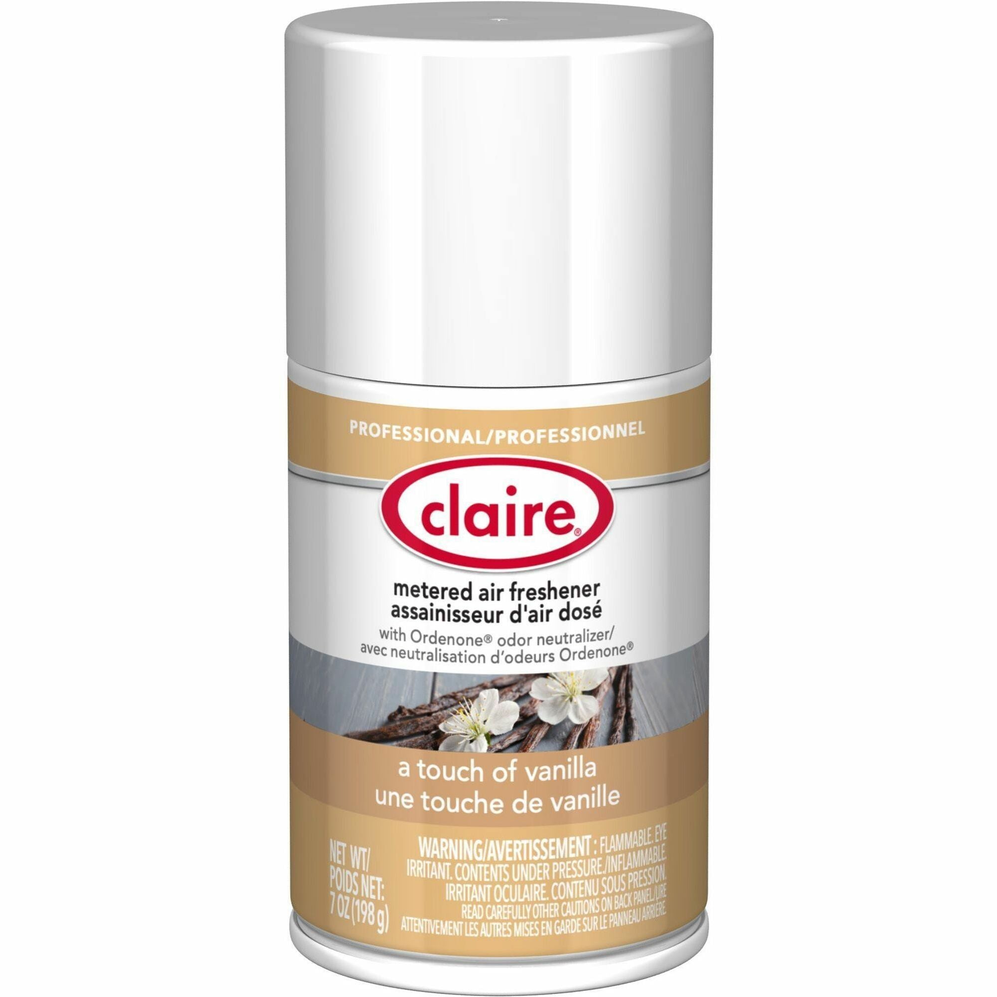 Claire Metered Air Freshener with Ordenone - Aerosol - 6000 ft - 7 fl oz (0.2 quart) - Vanilla - 30 Day - 12 / Carton - Odor Neutralizer