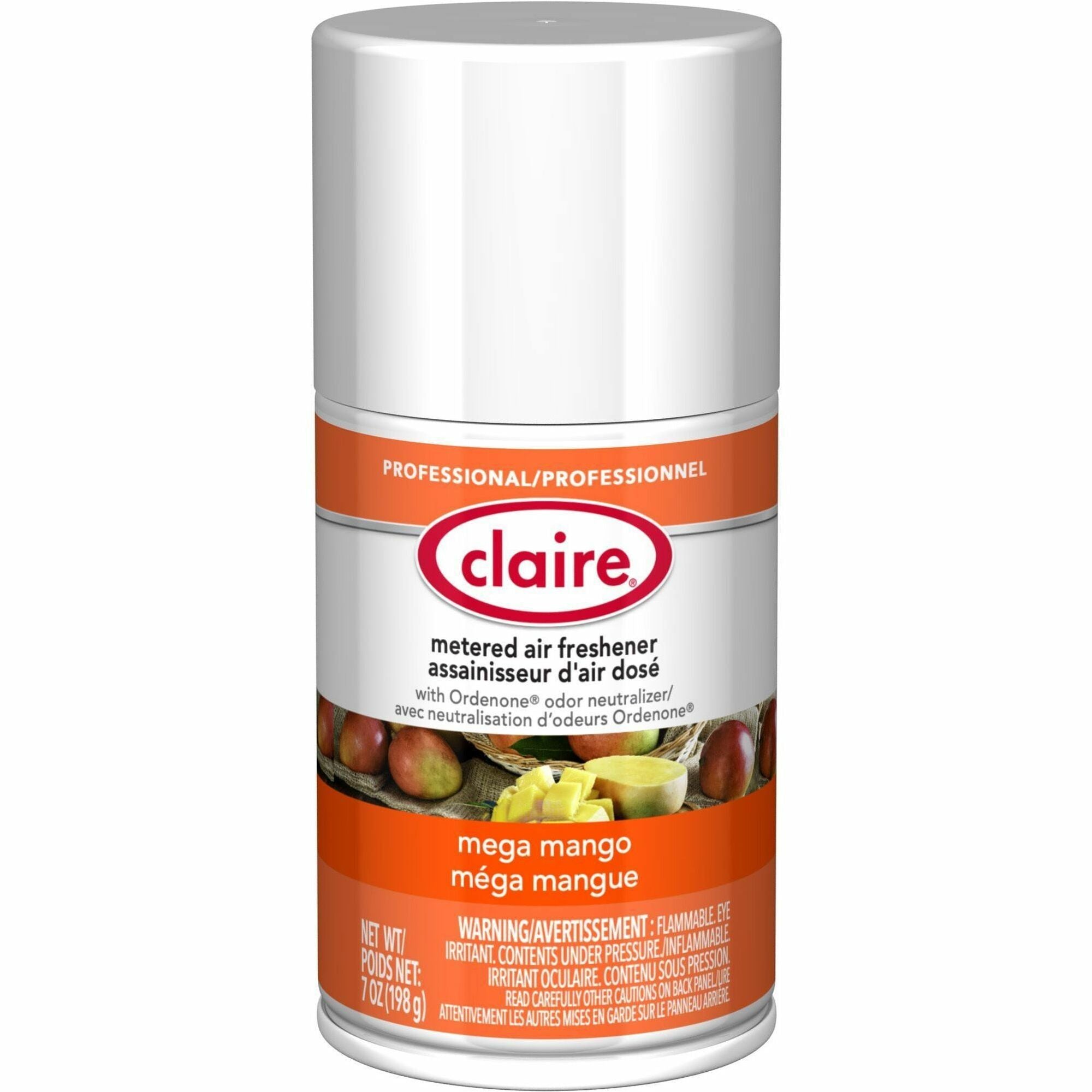 Claire Metered Air Freshener with Ordenone - Aerosol - 6000 ft - 7 fl oz (0.2 quart) - Mega Mango - 30 Day - 12 / Carton - Odor Neutralizer