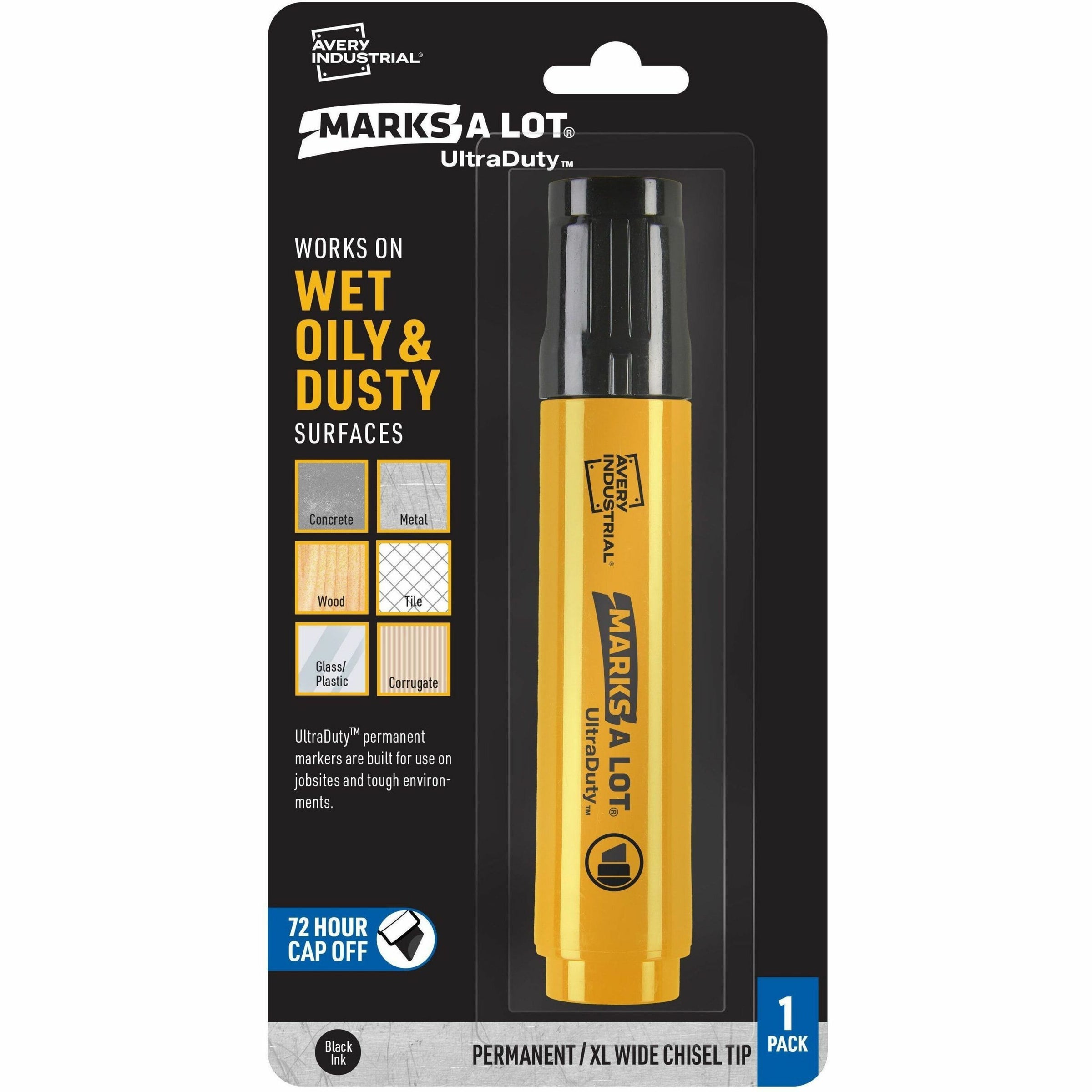 Avery UltraDuty Markers, XL Wide Tip, 1 Black Marker (29865) - Narrow, Bold Marker Point - 18 mm Marker Point Size - Chisel Marker Point Style - Black - Polyester Tip - 1