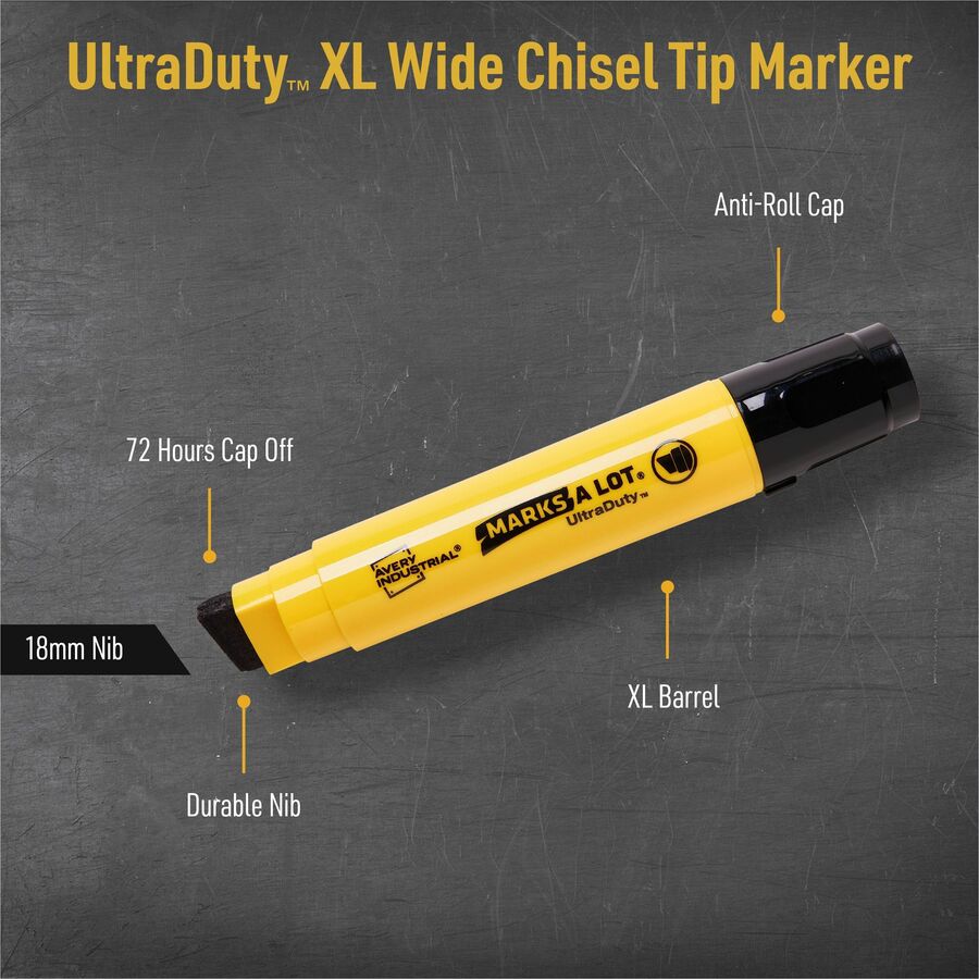 Avery UltraDuty Markers, XL Wide Tip, 1 Black Marker (29865) - Narrow, Bold Marker Point - 18 mm Marker Point Size - Chisel Marker Point Style - Black - Polyester Tip - 1