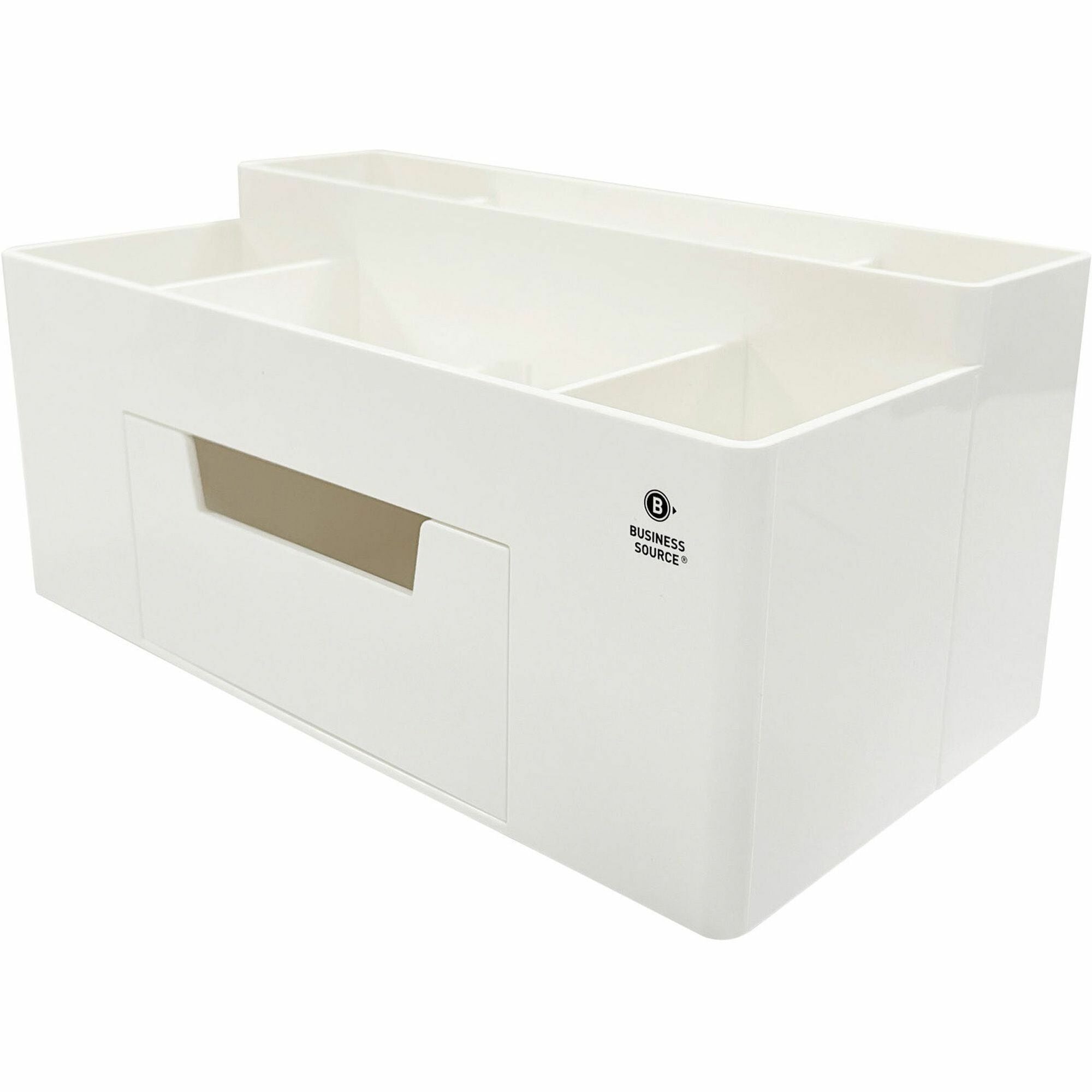 business-source-multi-grid-desktop-organizer-7-compartments-1-drawers-39-height-x-89-width-x-48-depthdesktop-storage-drawer-removable-drawer-durable-white-abs-plastic-1-each_bsn11879 - 1