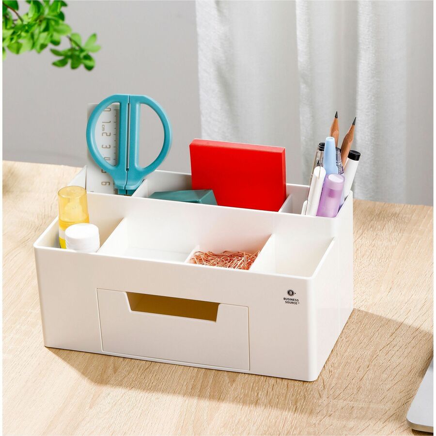 business-source-multi-grid-desktop-organizer-7-compartments-1-drawers-39-height-x-89-width-x-48-depthdesktop-storage-drawer-removable-drawer-durable-white-abs-plastic-1-each_bsn11879 - 5