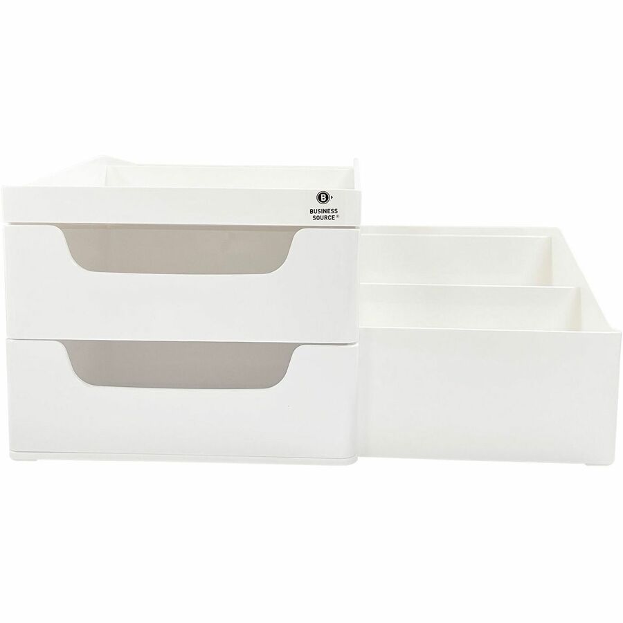 Business Source Multi-Grid Desktop Organizer - 7 Compartment(s) - 2 Drawer(s) - 5.7" Height x 10.7" Width x 7.6" DepthDesktop - Storage Drawer, Removable Drawer, Durable - White - ABS Plastic - 1 Each