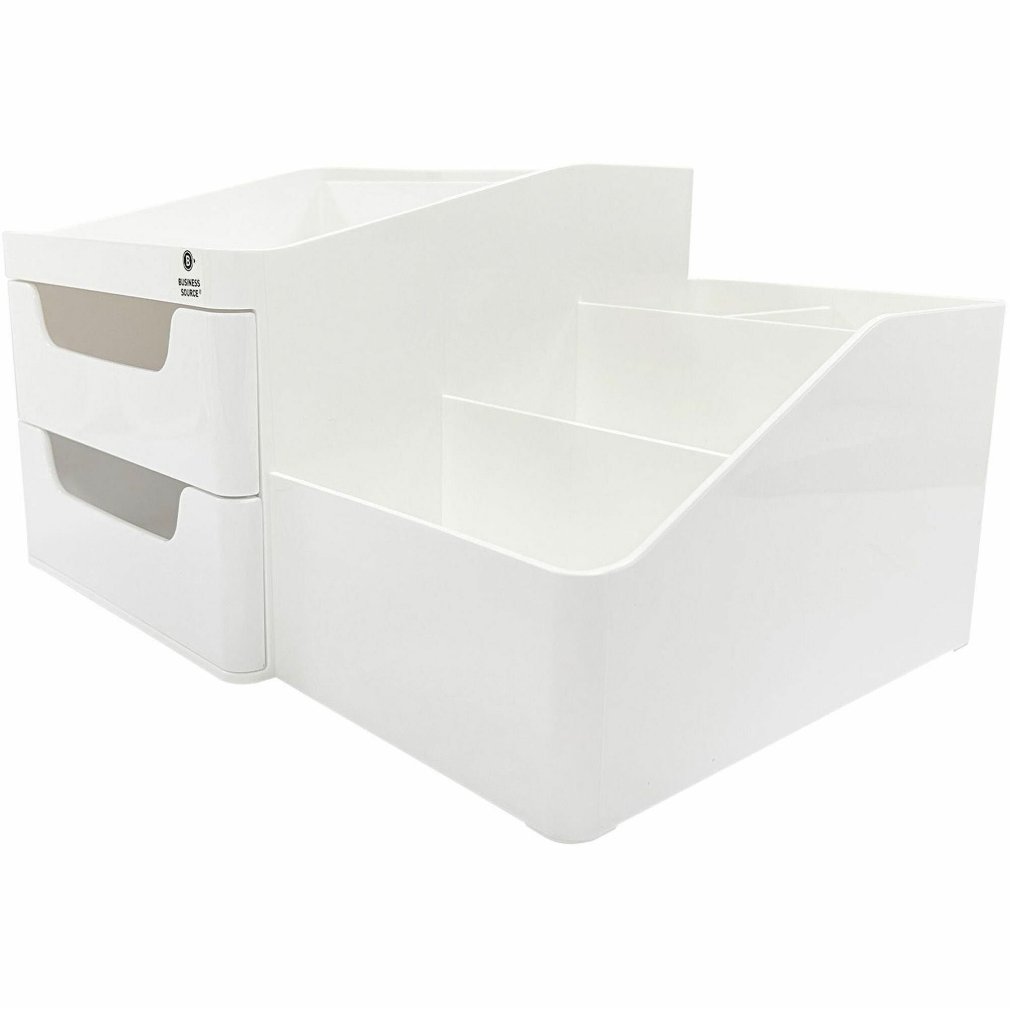 Business Source Multi-Grid Desktop Organizer - 7 Compartment(s) - 2 Drawer(s) - 5.7" Height x 10.7" Width x 7.6" DepthDesktop - Storage Drawer, Removable Drawer, Durable - White - ABS Plastic - 1 Each