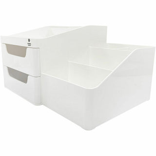Business Source Multi-Grid Desktop Organizer - 7 Compartment(s) - 2 Drawer(s) - 5.7" Height x 10.7" Width x 7.6" DepthDesktop - Storage Drawer, Removable Drawer, Durable - White - ABS Plastic - 1 Each