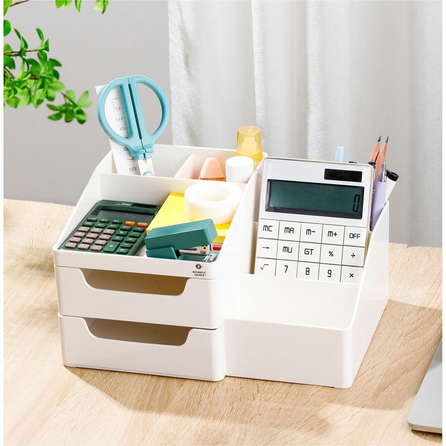 business-source-multi-grid-desktop-organizer-7-compartments-2-drawers-57-height-x-107-width-x-76-depthdesktop-storage-drawer-removable-drawer-durable-white-abs-plastic-1-each_bsn11880 - 4
