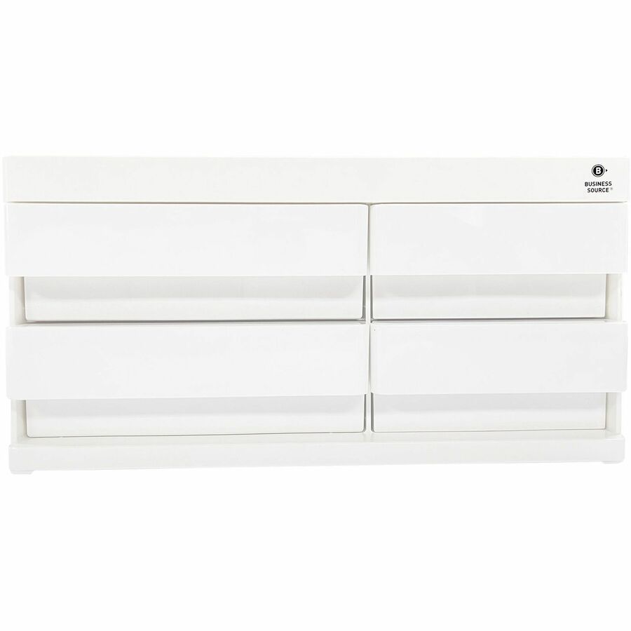 Business Source Multi-Drawer Desktop Organizer - 4 Compartment(s) - 4 Drawer(s) - 5.2" Height x 10.4" Width x 7.4" DepthDesktop - Storage Drawer, Removable Drawer, Durable - White, Pink - ABS Plastic - 1 Each