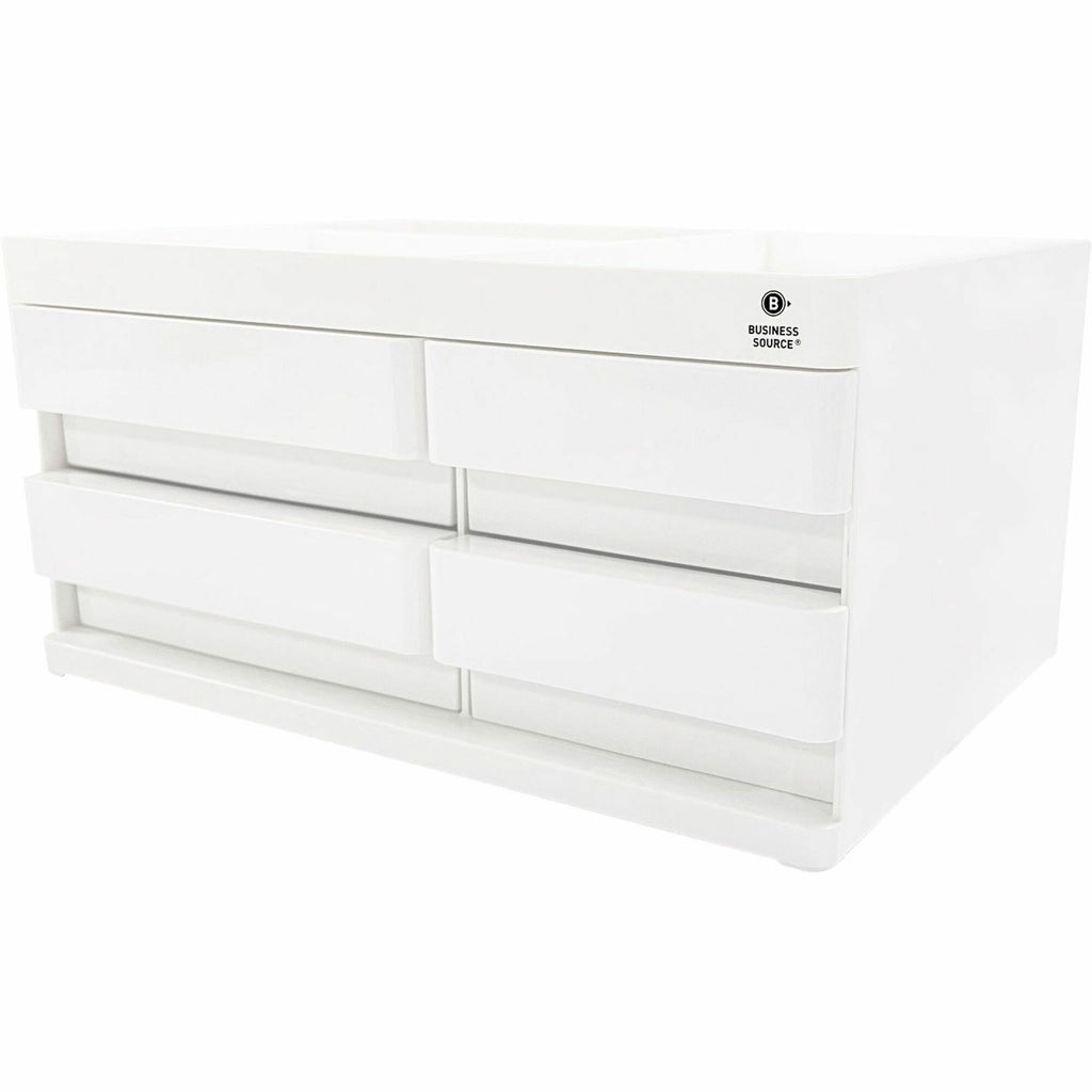 Business Source Multi-Drawer Desktop Organizer - 4 Compartment(s) - 4 Drawer(s) - 5.2" Height x 10.4" Width x 7.4" DepthDesktop - Storage Drawer, Removable Drawer, Durable - White, Pink - ABS Plastic - 1 Each