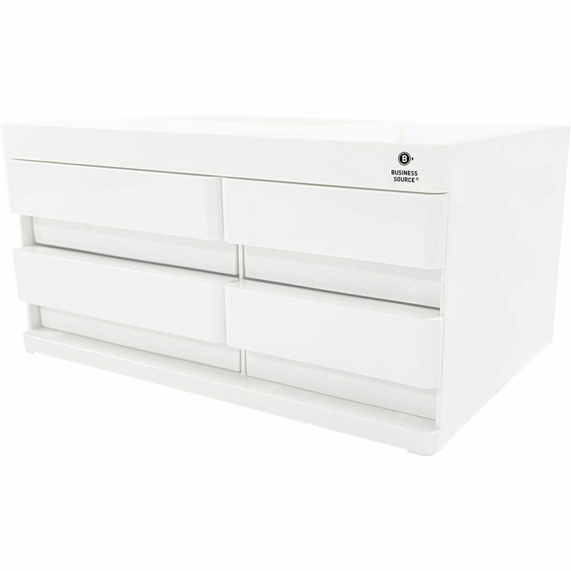 Business Source Multi-Drawer Desktop Organizer - 4 Compartment(s) - 4 Drawer(s) - 5.2" Height x 10.4" Width x 7.4" DepthDesktop - Storage Drawer, Removable Drawer, Durable - White, Pink - ABS Plastic - 1 Each