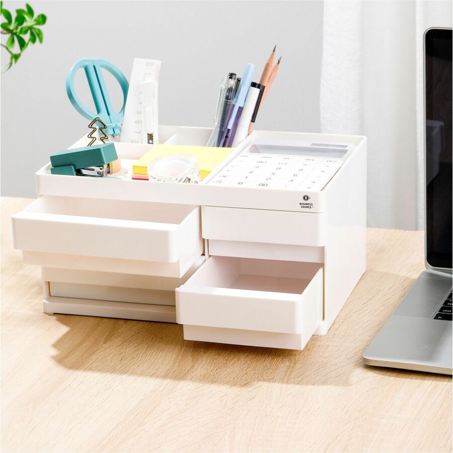 business-source-multi-drawer-desktop-organizer-4-compartments-4-drawers-52-height-x-104-width-x-74-depthdesktop-storage-drawer-removable-drawer-durable-white-pink-abs-plastic-1-each_bsn11882 - 4