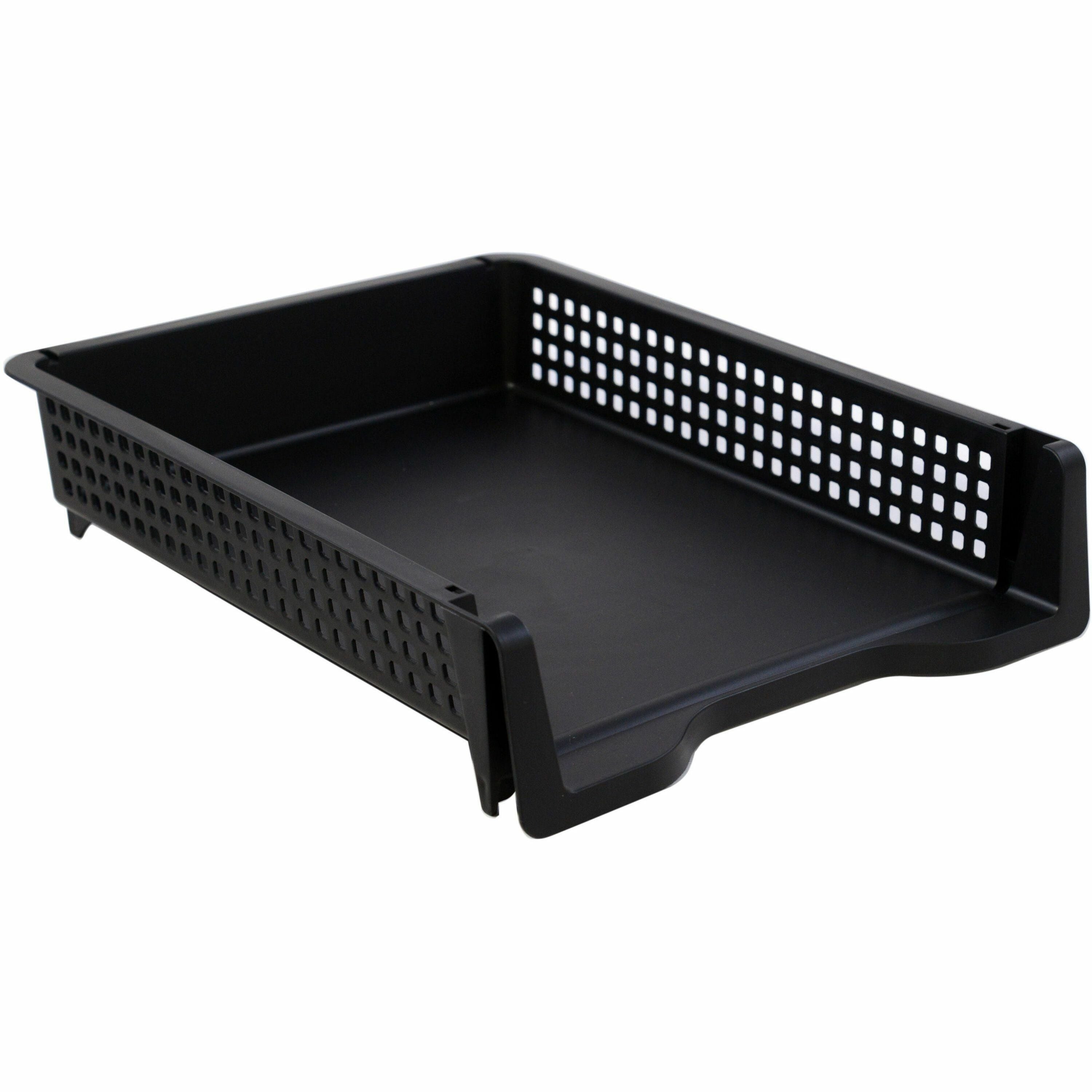 business-source-stackable-letter-tray-stackable-front-loading-black-plastic-1-each_bsn42571 - 1