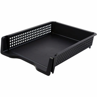 Business Source Stackable Letter Tray - Stackable, Front Loading - Black - Plastic - 1 Each