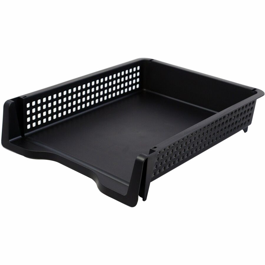 Business Source Stackable Letter Tray - Stackable, Front Loading - Black - Plastic - 1 Each