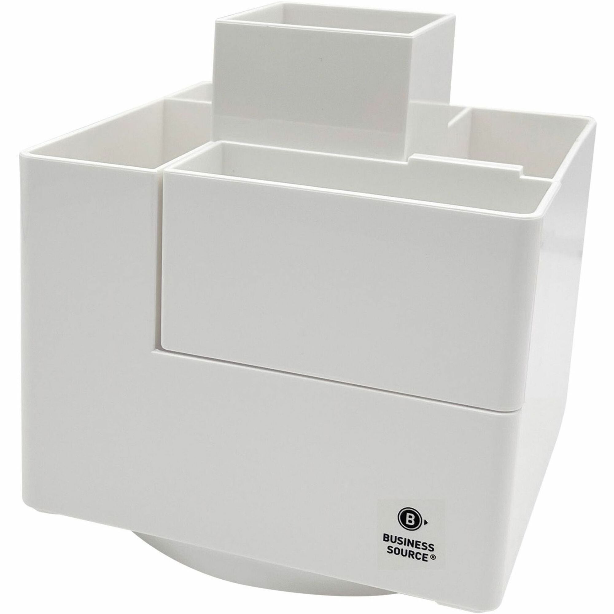 Business Source Modular Rotatable Pen Cup - 6 Compartment(s) - 5.1" Height x 4.7" Width x 4.7" Depth - Modular, Sturdy, Durable - White - Polyethylene Terephthalate (PET) - 1 Each
