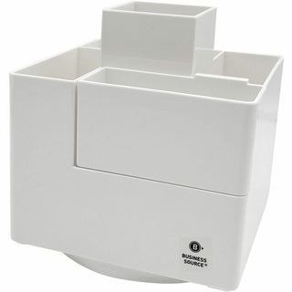 Business Source Modular Rotatable Pen Cup - 6 Compartment(s) - 5.1" Height x 4.7" Width x 4.7" Depth - Modular, Sturdy, Durable - White - Polyethylene Terephthalate (PET) - 1 Each