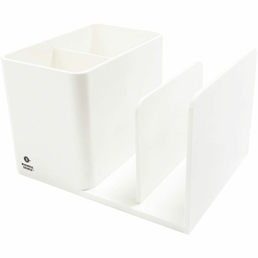 Business Source Multifunctional Pen Cup Organizer - 2 Compartment(s) - 3.8" Height x 6.1" Width x 4.7" Depth - Durable - White - ABS Plastic - 1 Each