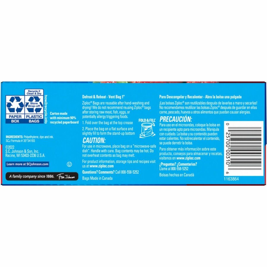 Ziploc Stand-Up Storage Bags - Blue - 9/Carton - Kitchen