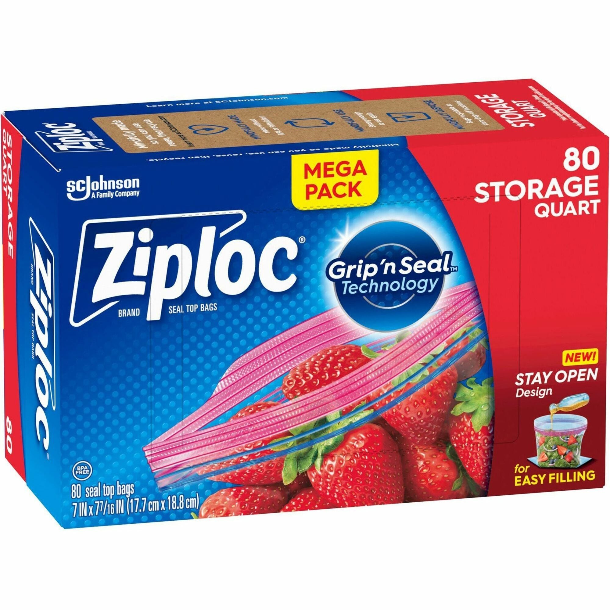 Ziploc Stand-Up Storage Bags - Blue - 9/Carton - Kitchen