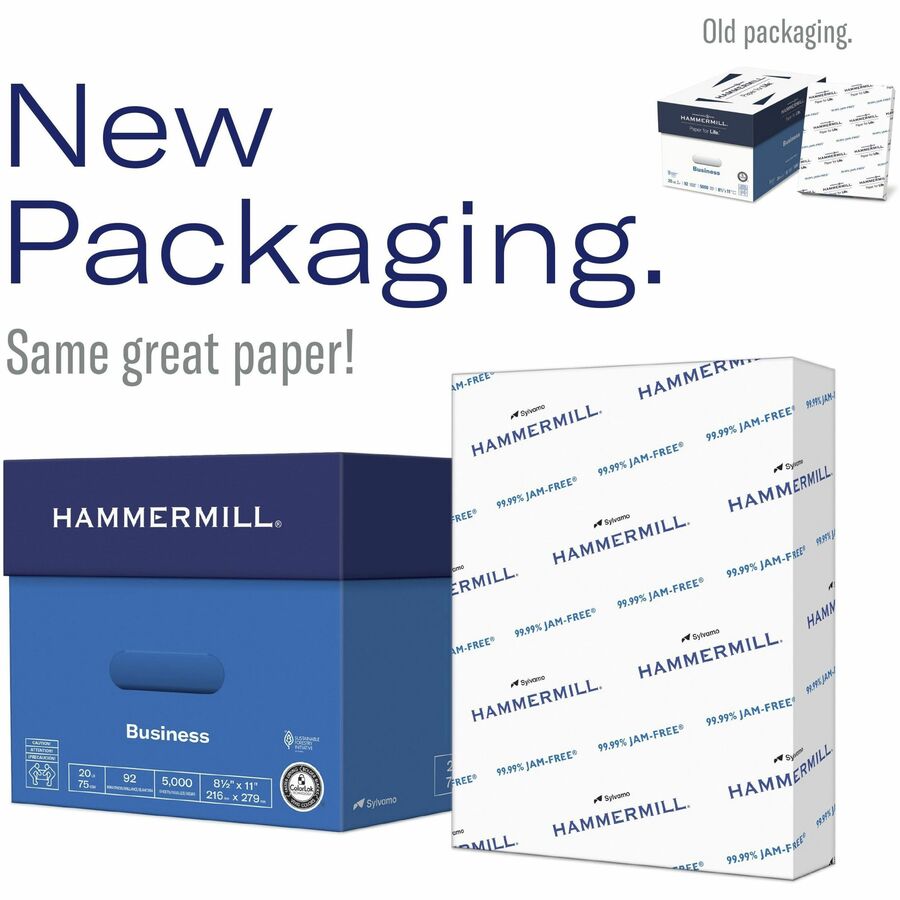 Hammermill Copy Plus Paper - 92 Brightness - 11" x 17" - 75 g/m2 Grammage - 5 / Carton - 2500 Sheets - 500 Sheets per Ream - LEED - Jam-free, Acid-free, Non-yellowing, Long Lasting - White - TAA Compliant