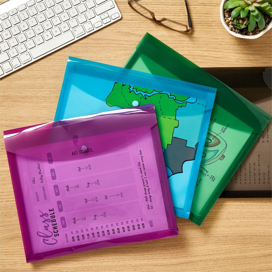 Avery Letter, A4 Recycled Filing Envelope - 450 Sheet Capacity - Plastic, Polypropylene - Black, Aqua, Sage, Plum - 100% Recycled - 4 Pack