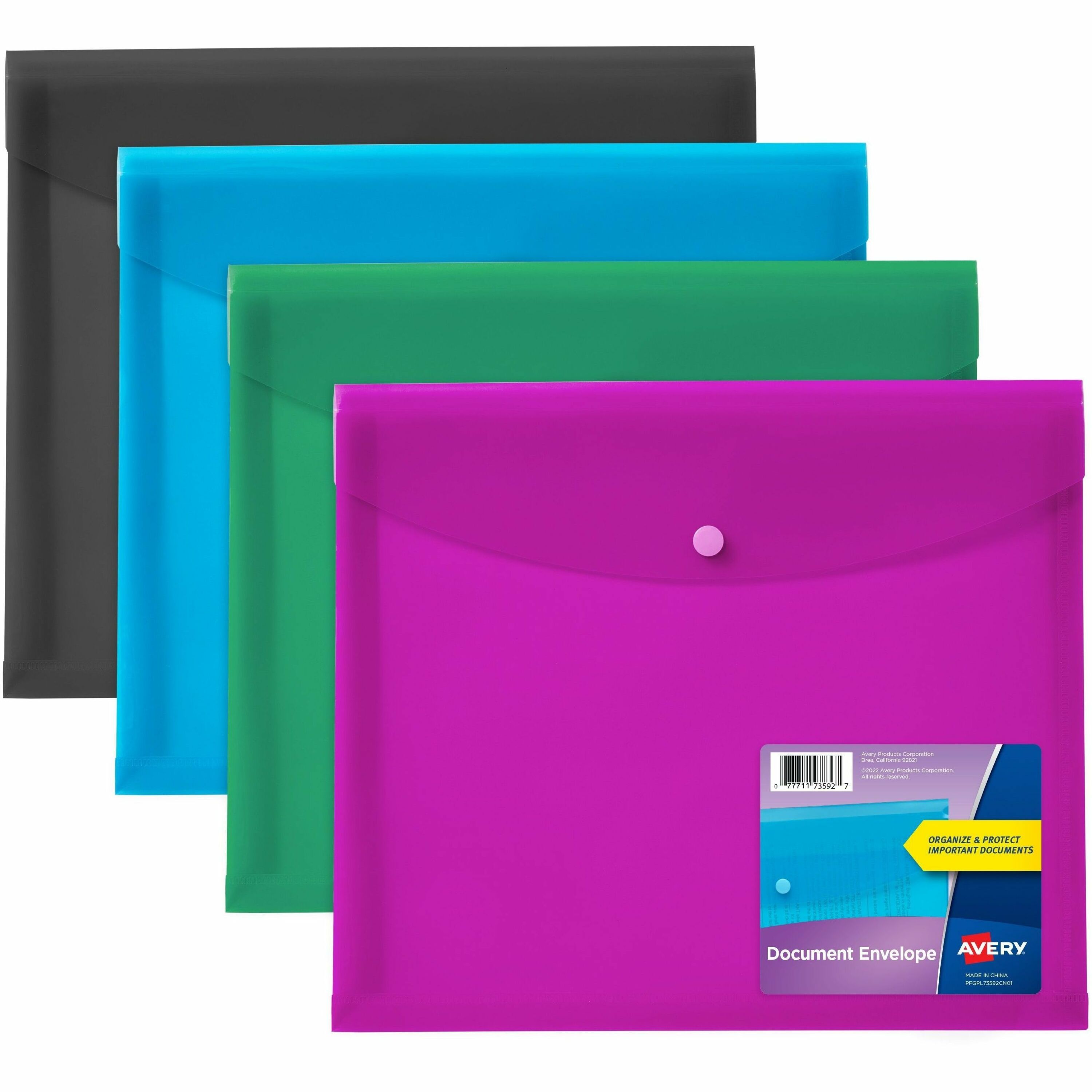 avery-letter-a4-recycled-filing-envelope-450-sheet-capacity-plastic-polypropylene-black-aqua-sage-plum-100%-recycled-4-pack_ave73556 - 1