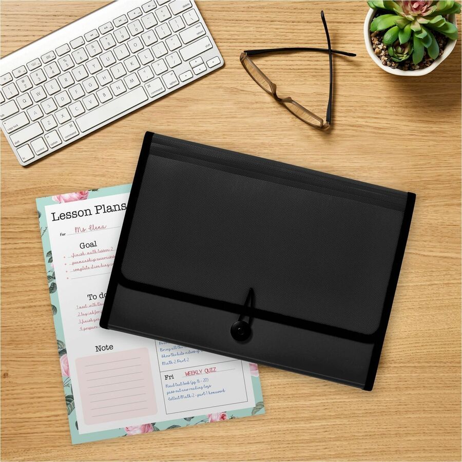 Expanding File Folder Organizer, 7 Sections, Hook/Loop Closure, Letter Size, Black