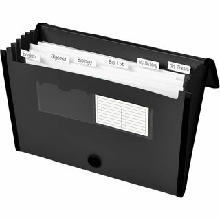 Expanding File Folder Organizer, 7 Sections, Hook/Loop Closure, Letter Size, Black