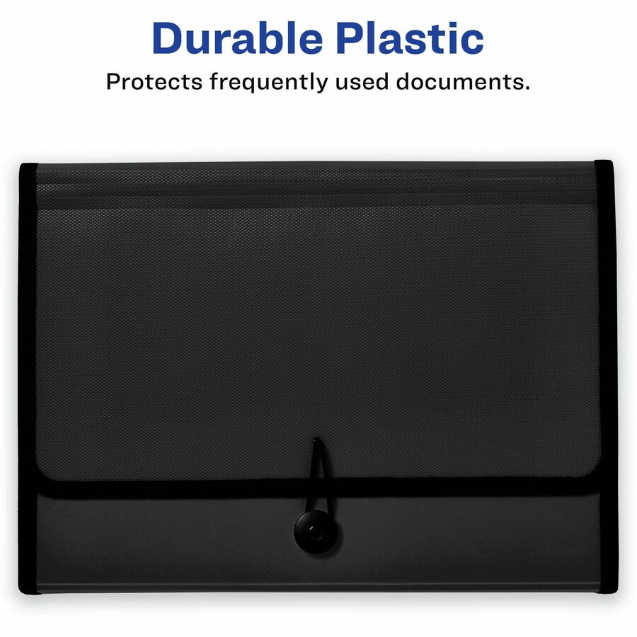 Expanding File Folder Organizer, 7 Sections, Hook/Loop Closure, Letter Size, Black