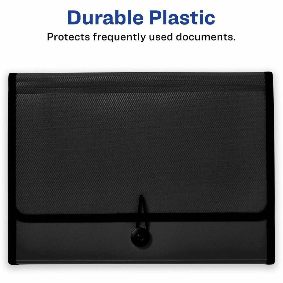Expanding File Folder Organizer, 7 Sections, Hook/Loop Closure, Letter Size, Black