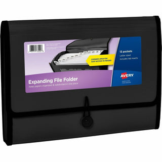 Avery Letter, A4 Recycled Expanding File - 425 Sheet Capacity - 13 Pocket(s) - Polypropylene, Plastic, Fabric - Black - 100% Recycled