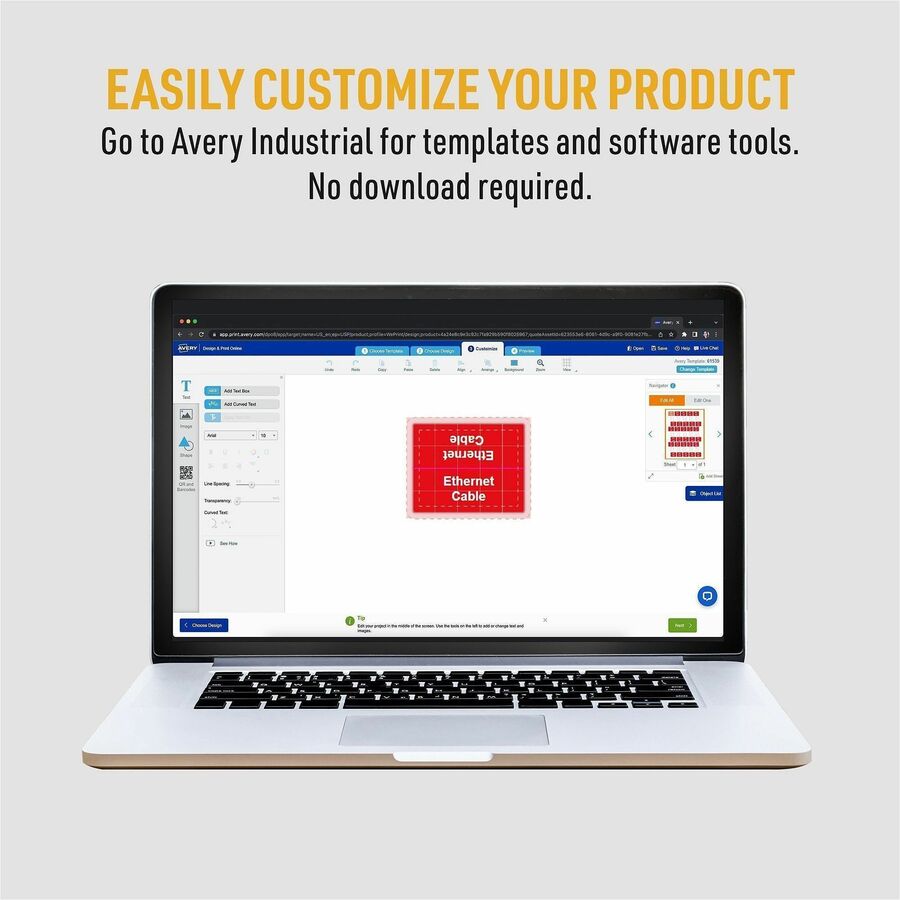 Avery Cable Labels, T-Style, 1.25" x 2" , 300 Total (61539) - Waterproof - 1 1/4" Width x 2" Length - Permanent Adhesive - T-shaped - Inkjet, Laser - White - Film - 30 / Sheet - 10 Total Sheets - 300 Total Label(s) - Durable, Uncoated, Chlorine-