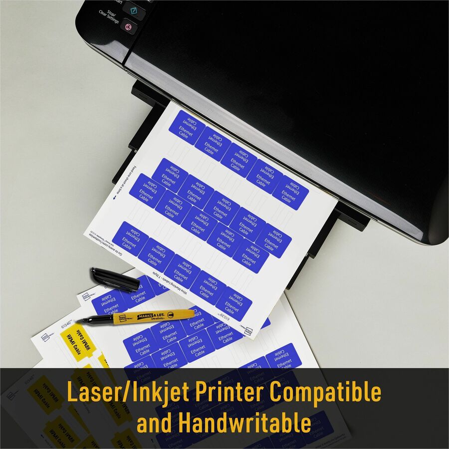 Avery Cable Labels, T-Style, 1.25" x 2" , 300 Total (61539) - Waterproof - 1 1/4" Width x 2" Length - Permanent Adhesive - T-shaped - Inkjet, Laser - White - Film - 30 / Sheet - 10 Total Sheets - 300 Total Label(s) - Durable, Uncoated, Chlorine-