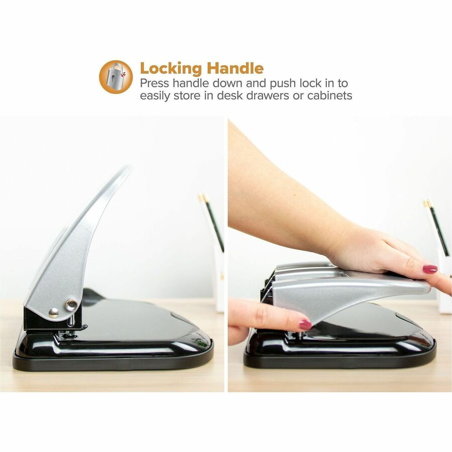 40-Sheet EZ Squeeze Three-Hole Punch, 9/32" Holes, Black/Silver