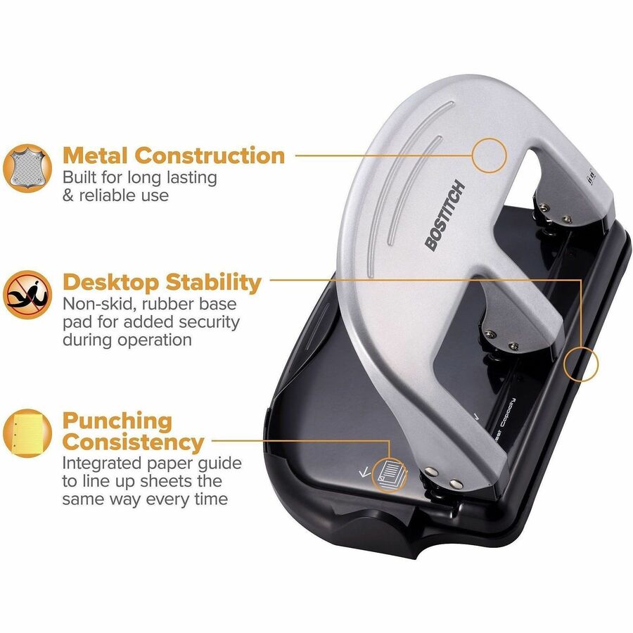 40-Sheet EZ Squeeze Three-Hole Punch, 9/32" Holes, Black/Silver