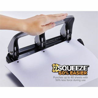 40-Sheet EZ Squeeze Three-Hole Punch, 9/32" Holes, Black/Silver