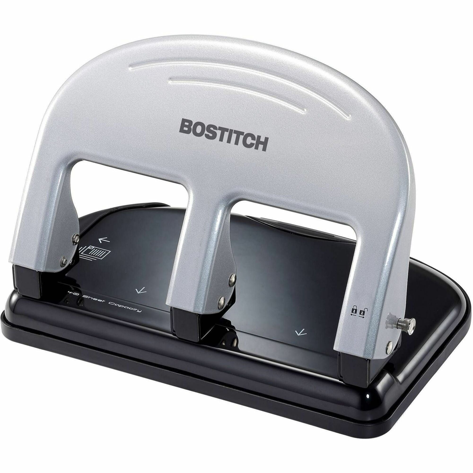 40-Sheet EZ Squeeze Three-Hole Punch, 9/32" Holes, Black/Silver
