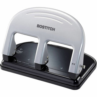 40-Sheet EZ Squeeze Three-Hole Punch, 9/32" Holes, Black/Silver