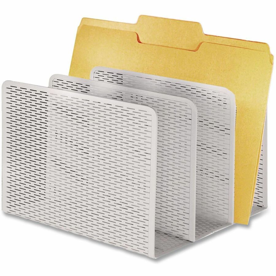 Urban Collection Punched Metal File Sorter, 3 Sections, Letter Size Files, 8" x 8" x 7.25", White