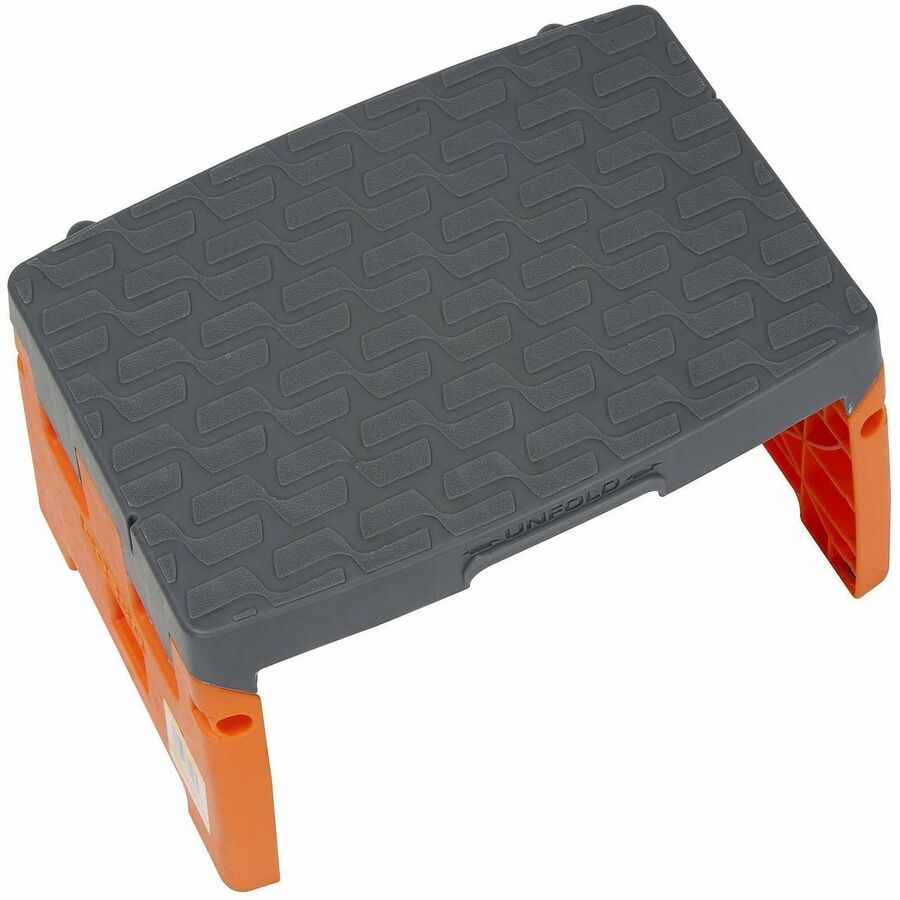 Folding Step Stool, 1-Step, 300 lb Capacity, 8.5" Working Height, Orange/Gray
