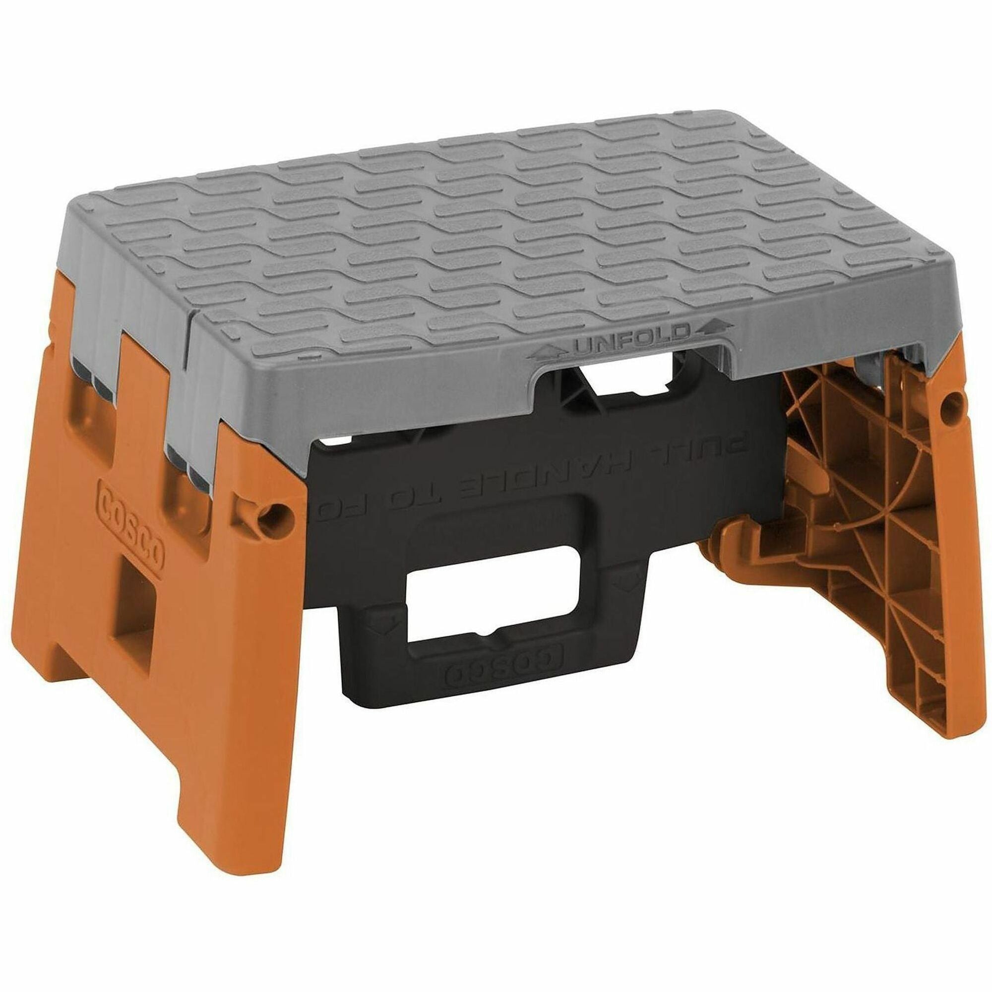 Folding Step Stool, 1-Step, 300 lb Capacity, 8.5" Working Height, Orange/Gray