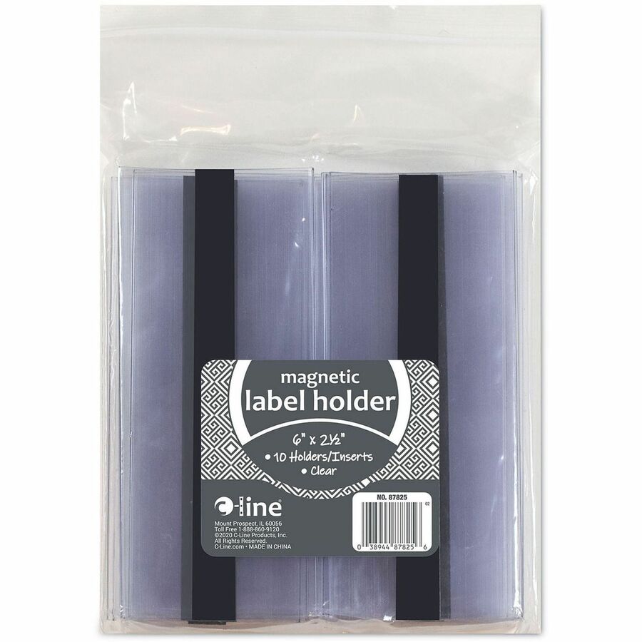 Clear Magnetic Label Holders, Side Load, 6 x 2.5, 10/Pack