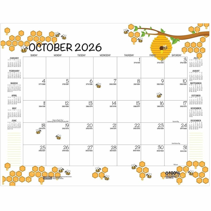 Recycled Honeycomb Desk Pad Calendar, 22 x 17, White/Multicolor Sheets, Brown Corners, 12-Month (Aug to July): 2023 to 2024