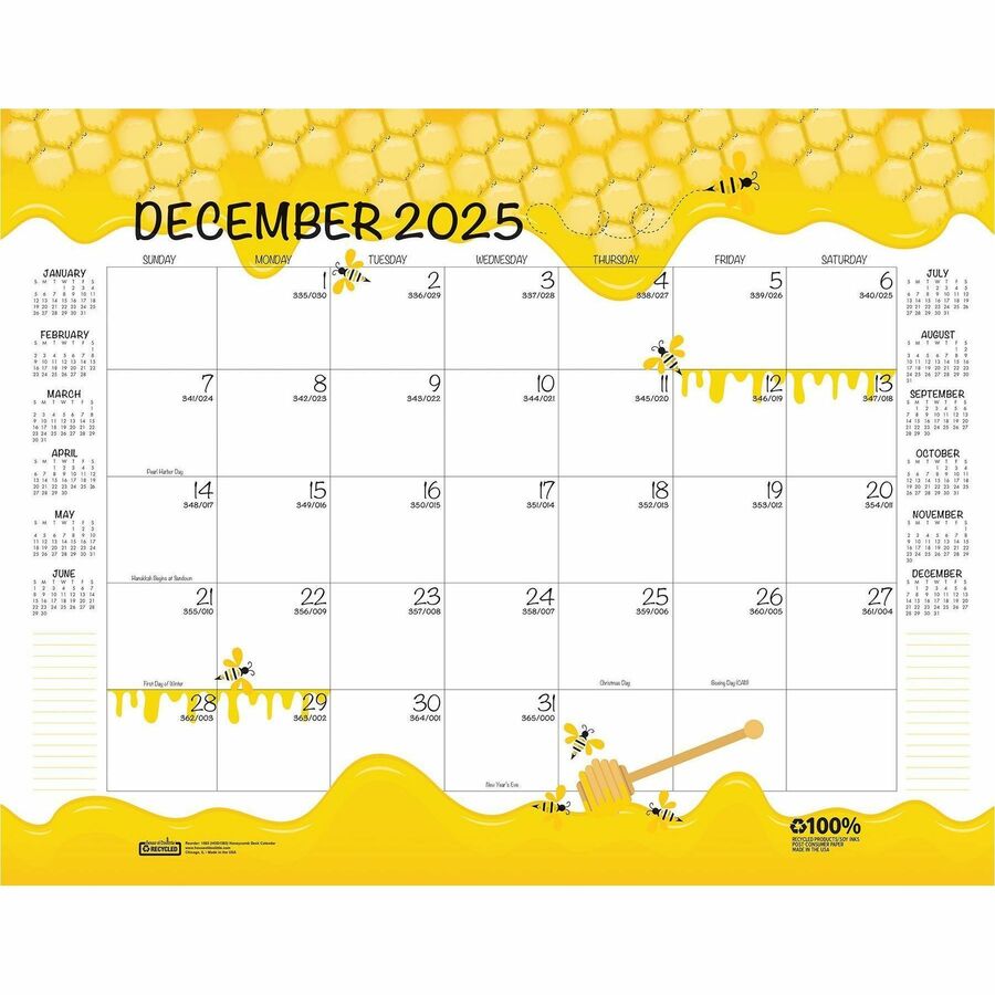 Recycled Honeycomb Desk Pad Calendar, 22 x 17, White/Multicolor Sheets, Brown Corners, 12-Month (Aug to July): 2023 to 2024