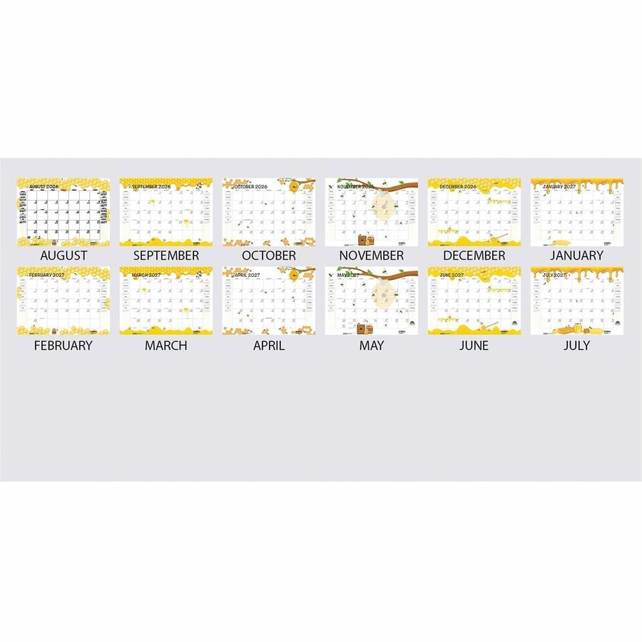 Recycled Honeycomb Desk Pad Calendar, 22 x 17, White/Multicolor Sheets, Brown Corners, 12-Month (Aug to July): 2023 to 2024