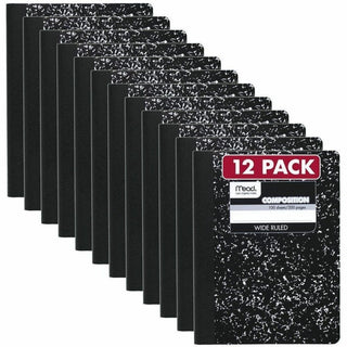 Square Deal Composition Book, 3-Subject, Wide/Legal Rule, Black Cover, (100) 9.75 x 7.5 Sheets, 12/Pack